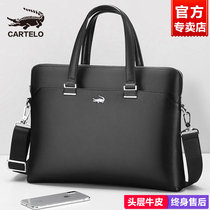 Caravan Crocodile Mens handbag Genuine Leather Business Large Capacity Headlining Cow Leather to work Single shoulder inclined cross briefcase