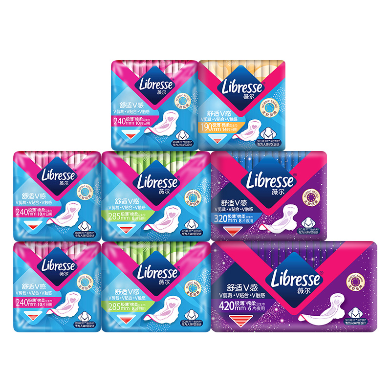 Libresse官方旗舰店Libresse薇尔V感超薄亲肤卫生巾日夜用套组薇尔小V巾74片大套组3