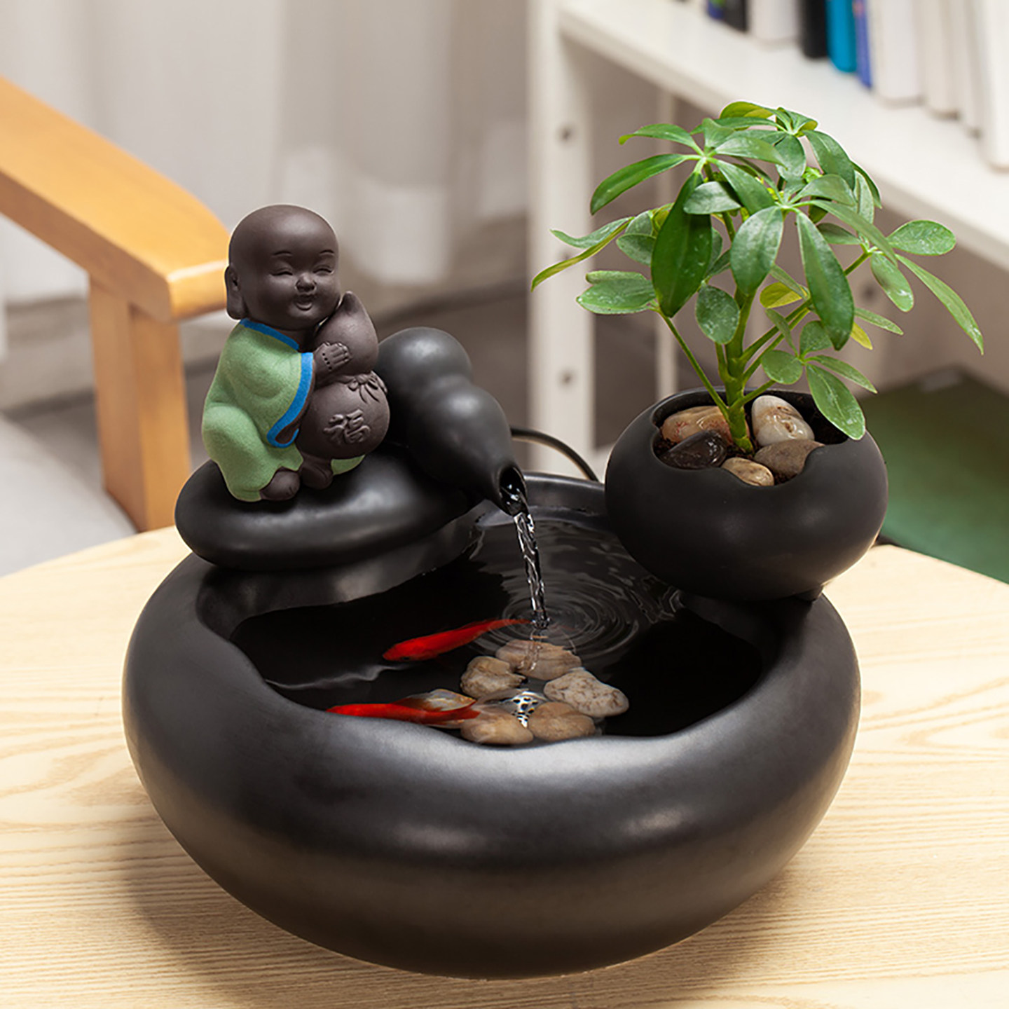 陶瓷流水摆件创意循环办公室客厅桌面招财装饰品水景喷泉开业礼品,淘宝优惠券,粉丝福利购,淘宝优惠卷