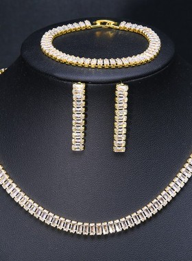 奢华新娘锆石项链手链三件套装婚纱礼服宴会首饰女士气质百搭耳环