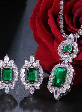 新娘锆石项链耳环套装奢华女水晶耳饰气质高档婚纱礼服晚宴配饰