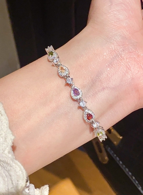 新款彩色水晶手链小众设计感轻奢气质百搭送女友闺蜜首饰锆石手链