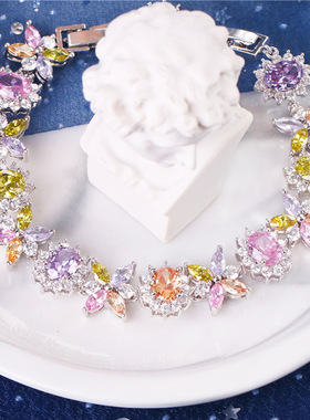 今年热销彩色锆石手链女个性时尚简约百搭小众手饰轻奢优雅手链