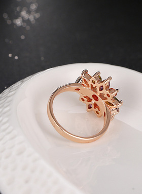 七彩锆石戒指女款韩版龙女花时尚百搭气质指环锆石水晶戒指饰品