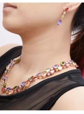 女锆石七彩项链耳环套装水晶超闪婚纱晚礼服新娘结婚宴会首饰耳坠