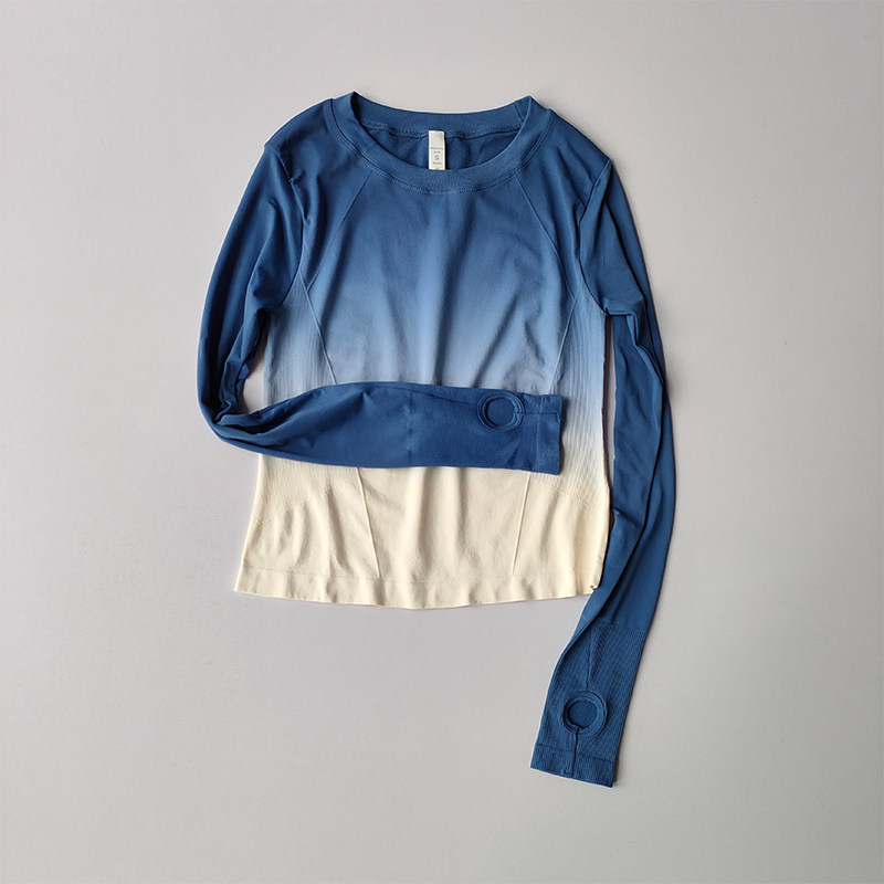 网红渐变显瘦运动T恤健身衣女紧身速干上衣瑜伽服训练修身长袖,淘宝优惠券,粉丝福利购,淘宝优惠卷