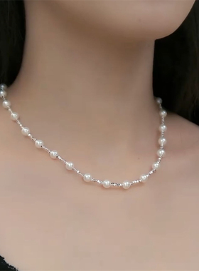 夏季爆款满天星碎银子珍珠项链女