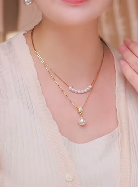 网红爆款双层珍珠项链女夏锁骨链