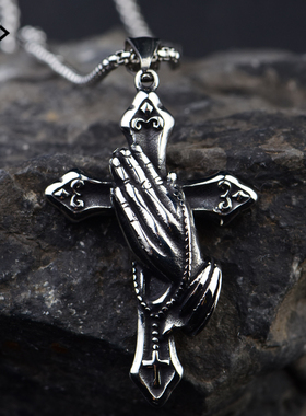 祈祷之手欧美钛钢配饰毛衣链吊坠