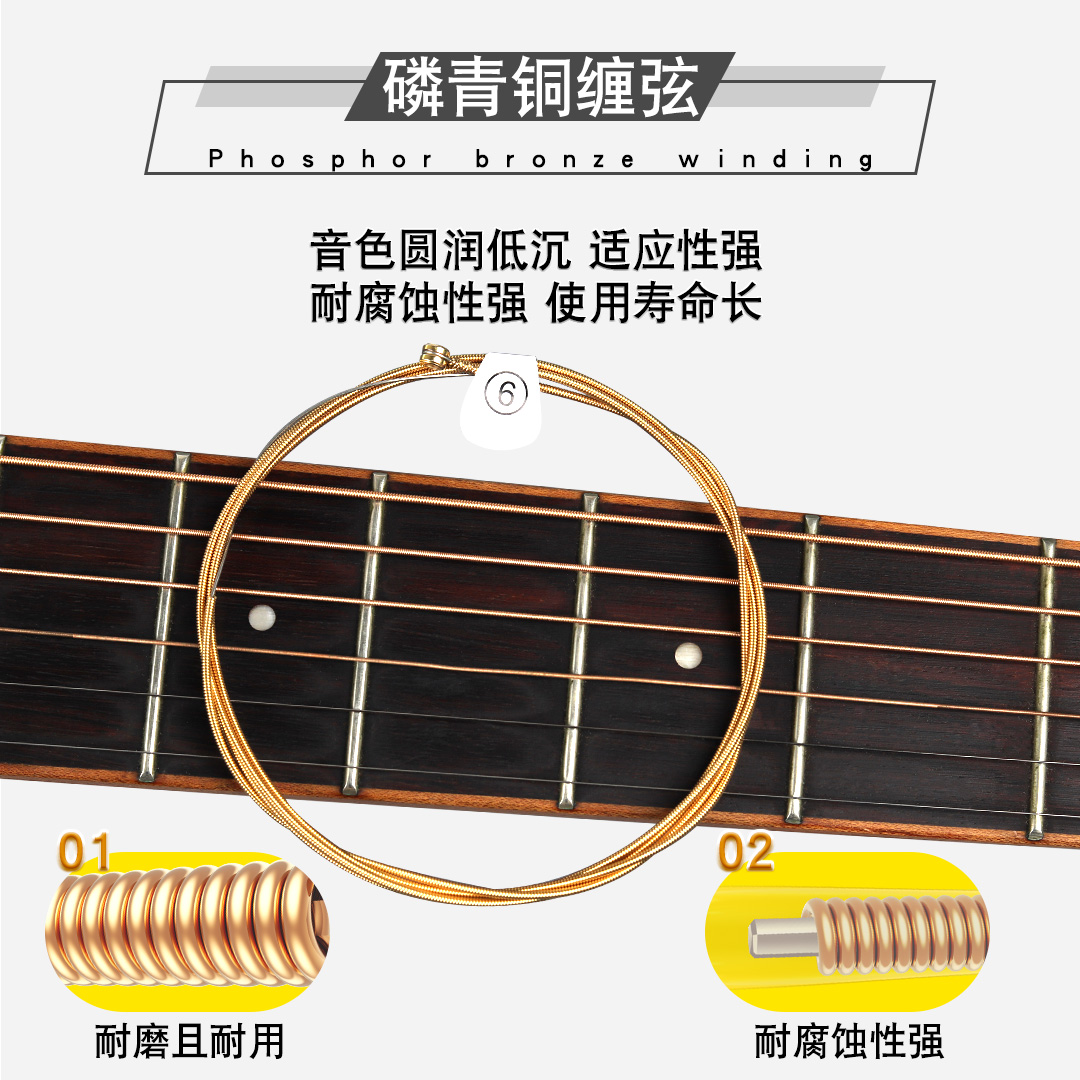 立欧ziko民谣吉他弦木吉他琴弦一套单根1套6根玄线钢丝全套吉它铉 - 图2