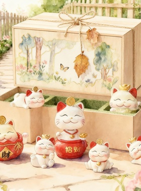 新中式招财猫树脂桌面摆件礼盒