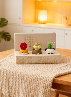 可爱树脂熊猫桌面摆件礼盒套装