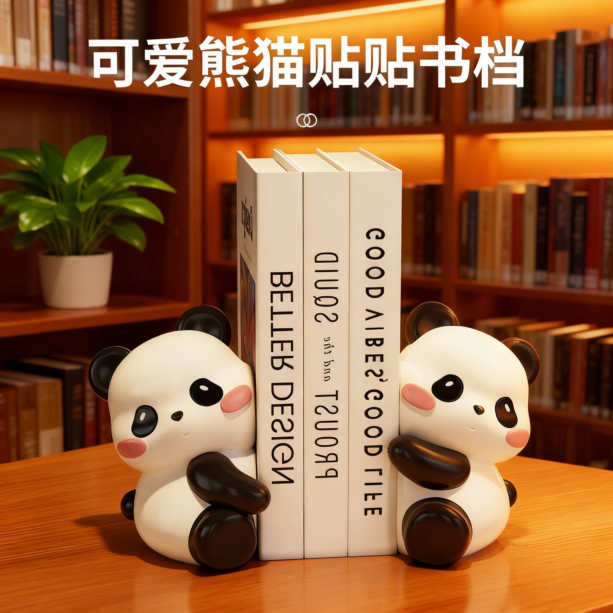 可爱熊猫书挡树脂桌面摆件书房装饰品学生创意书架支撑,淘宝优惠券,粉丝福利购,淘宝优惠卷
