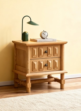 复古几何木质浮雕收纳床头柜摆件