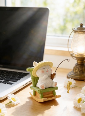 可爱小猫钓鱼桌面摆件解压治愈