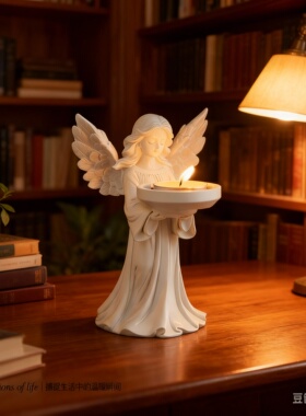 轻奢白色天使树脂桌面烛台摆件
