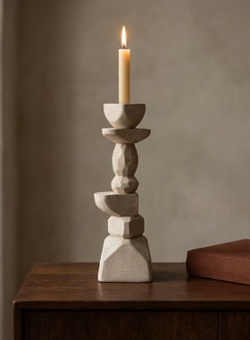 侘寂风水泥复合几何桌面摆件