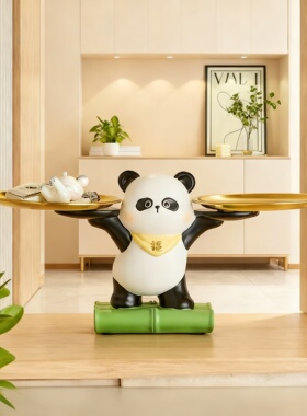 国潮熊猫树脂收纳摆件