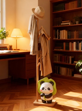 可爱熊猫木质衣帽架装饰摆件