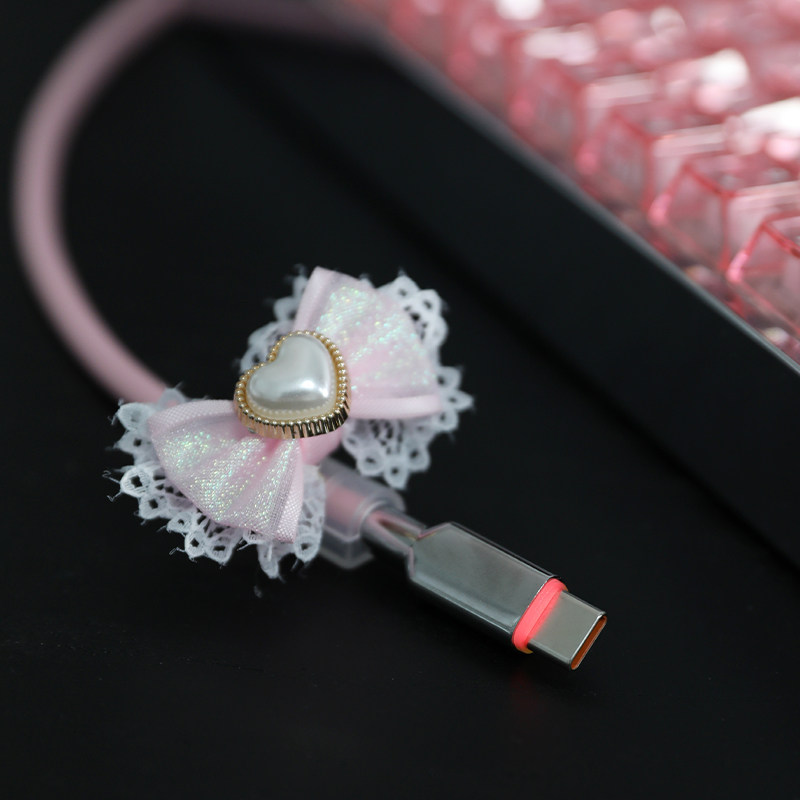 敲敲莓机械键盘航插线液态软硅胶客制化数据线RGB发光粉色键盘线,淘宝优惠券,粉丝福利购,淘宝优惠卷