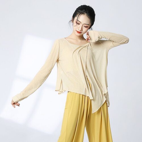 2025新款古典舞蹈练功服显瘦黑色纱衣女飘逸演出服现代舞宽松上衣 - 图1