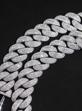 珠宝满镶嵌925银古巴链定制