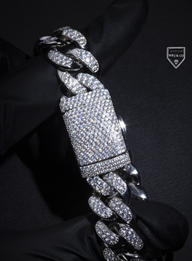 珠宝满镶嵌古巴纯银手链定制珠宝