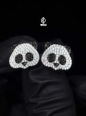 wbj定制珠宝熊猫耳钉925银