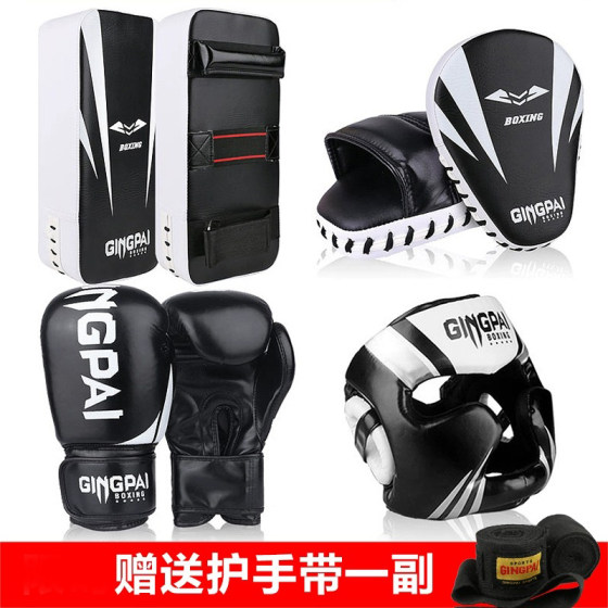 Boxing gloves, sparring kicks, target helmets for adults