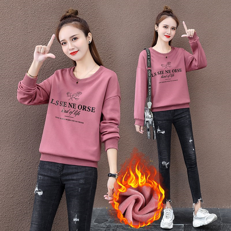 2023年新款圆领韩版加绒加厚保暖上衣