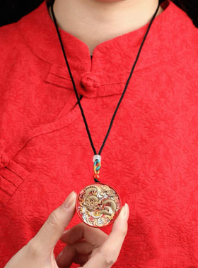 高含量朱砂吊坠水飞砂彩绘锦鲤挂件龙凤挂坠项链毛衣链男女款