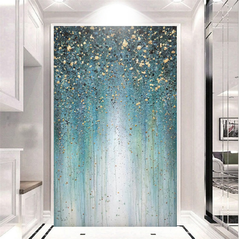 油画风格现代简约轻奢风玄关装饰壁画竖版客厅走廊过道背景墙壁纸