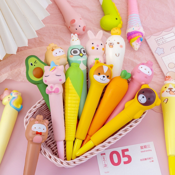 Cartoon decompression soft gel pen decompression swing pen primary school students creative and practical stationery school prize gift