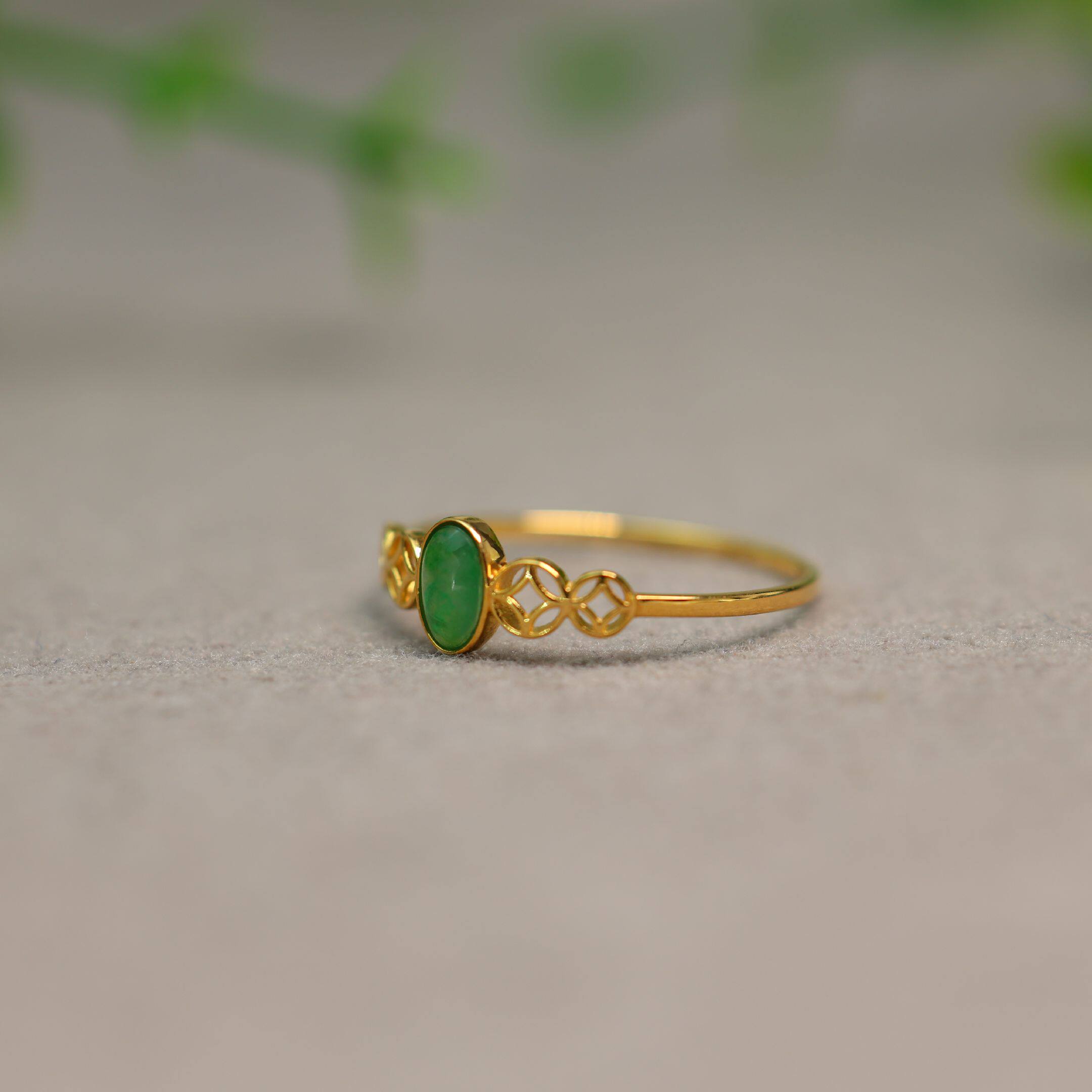 Myanmar natural grade A jadeite cabochon ring