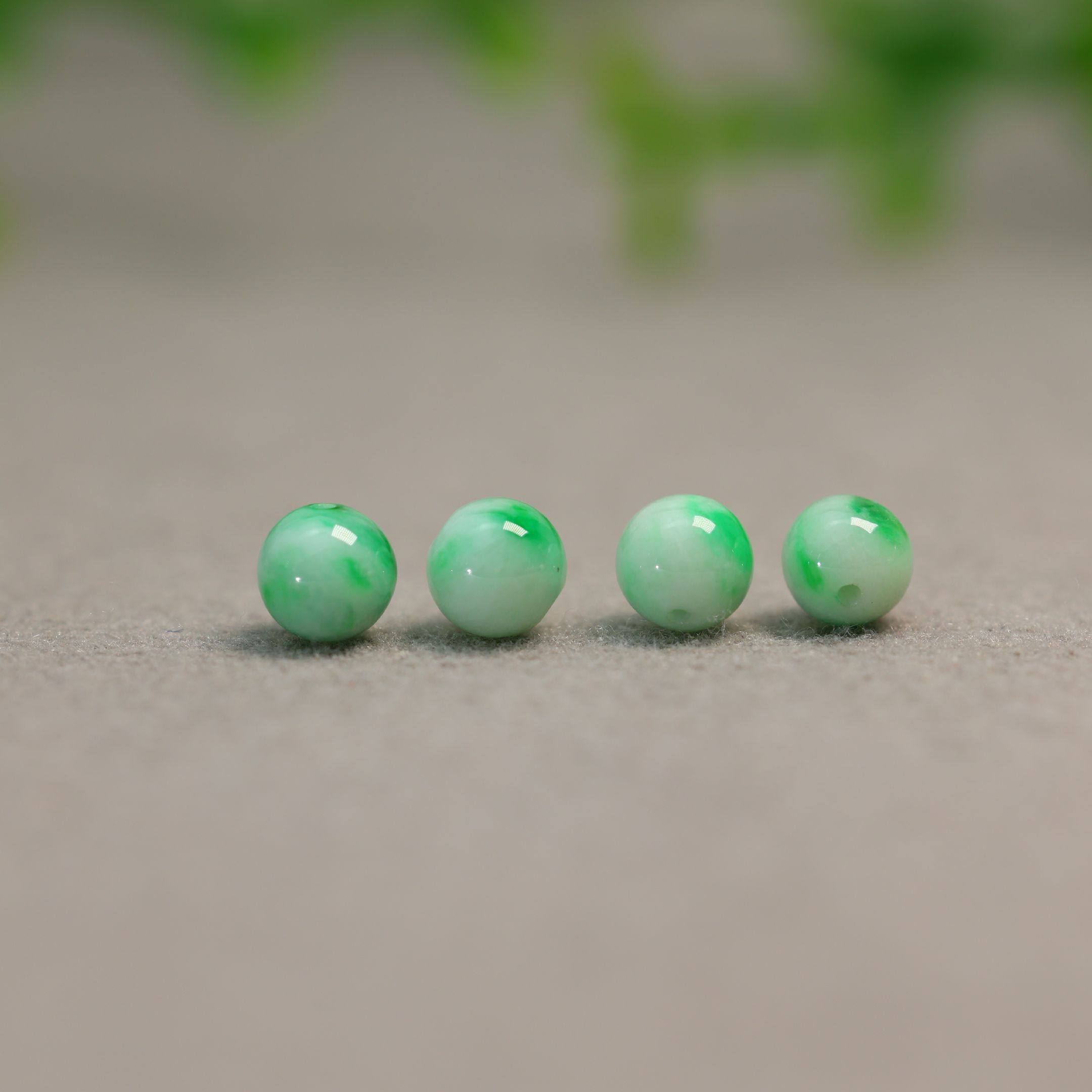 #J265 4颗白底青飘阳绿缅甸天然A货翡翠素面圆珠子7MM散珠,淘宝优惠券,粉丝福利购,淘宝优惠卷