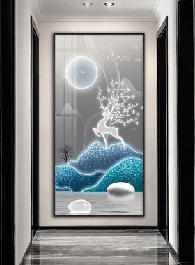 轻奢玄关装饰画现代简约入户门客厅走廊过道挂画抽象大气竖版壁画