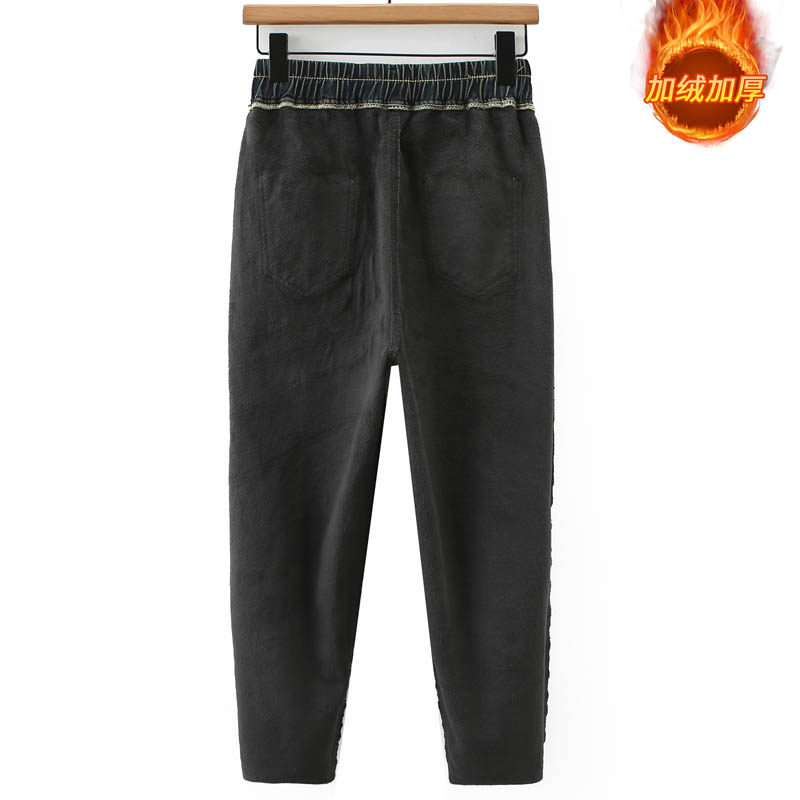 洋气胖妈妈松紧腰加绒牛仔裤时尚高腰显瘦哈伦裤大码女装老爹裤冬,淘宝优惠券,粉丝福利购,淘宝优惠卷