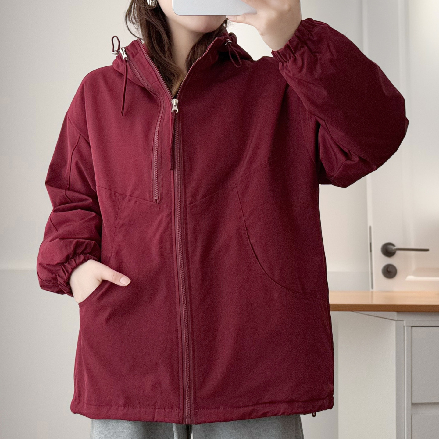 时尚洋气连帽夹棉冲锋衣棉服胖mm百搭拉链外套200斤宽松显瘦上衣,淘宝优惠券,粉丝福利购,淘宝优惠卷