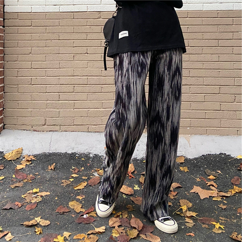扎染夏季高腰垂感直筒小个子阔腿裤 欧班妮休闲裤