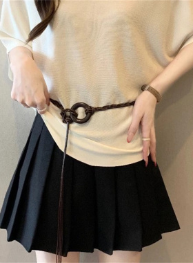 朋克风腰带女编织腰绳长皮绳配饰