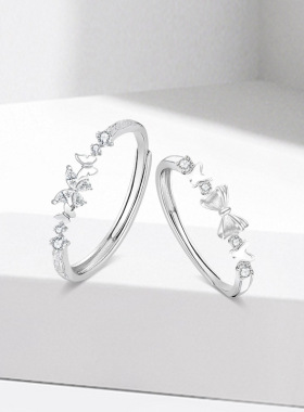 s999纯银羽化成蝶情侣对戒指