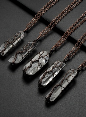 Natural Stone Copper Wire Pendant Necklace for Women Men