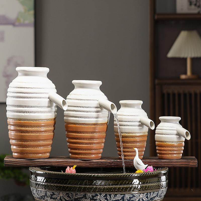 流水陶罐古法养鱼组合庭院生态缸瀑布循环流水陶瓷罐造景过滤摆件,淘宝优惠券,粉丝福利购,淘宝优惠卷