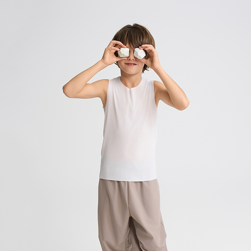 爱慕儿童男女童棉莫净痕无袖背心海藻纤维罗纹中性趋避螨虫A类 - 图0