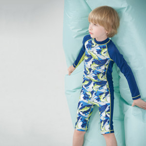 爱慕儿童泳衣长袖连体五分泳裤泳装男孩男童耐氯高弹沙滩温泉泳衣