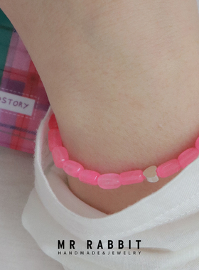 荧光粉天然玉石爱心手串ins手链