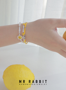 进口米珠柠檬色小清新笑脸手链