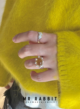 通体铜彩色小螃蟹琉璃戒指