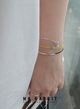 兔子先生手工制作925银白百何同款手链天然石细手绳叠戴编织绳