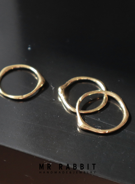 凸起陷下不平整金色钛钢戒指